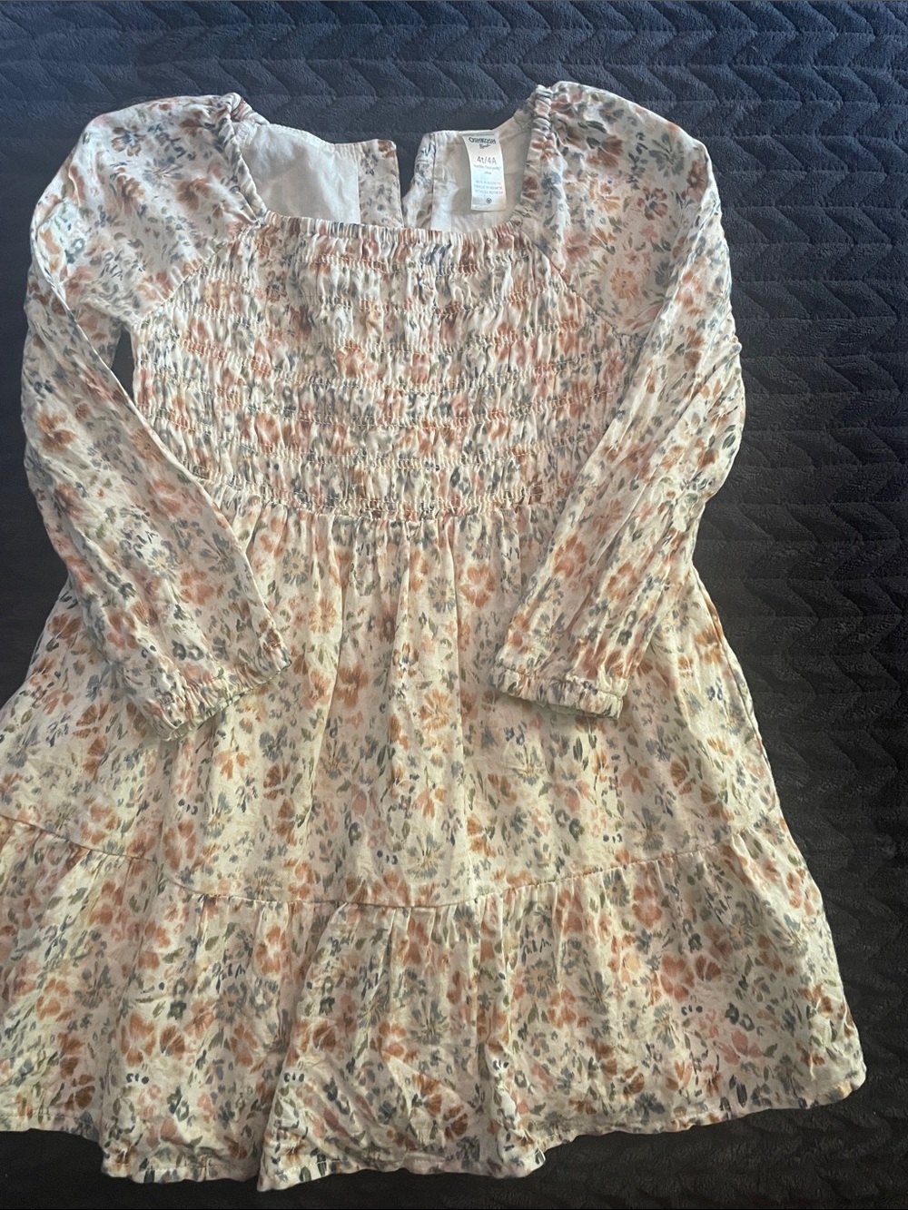 OshKosh Girls' Long Sleeve Floral Smocked Dress - Cream and Peach